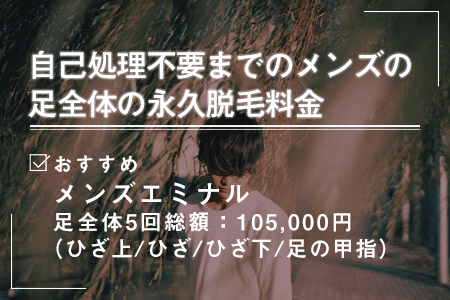 自己処理不要までのメンズの足全体の永久脱毛料金一覧